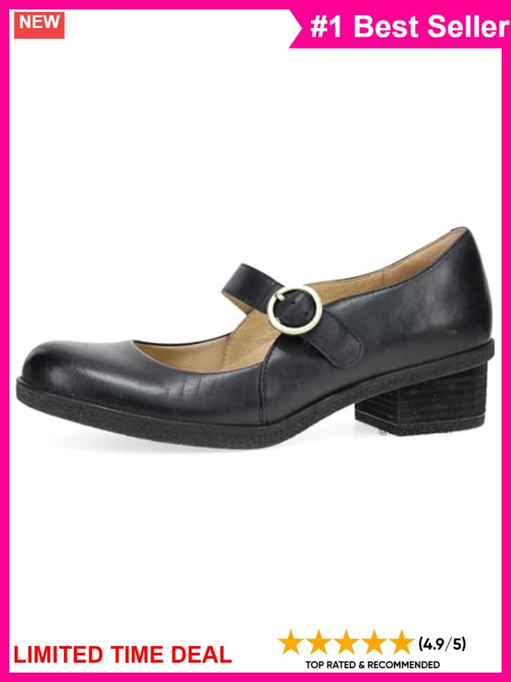 Mary Jane Flats with Memory Foam & Arch Support Waterproof Leather Work Shoes